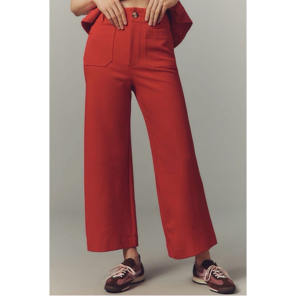 Anthropologie Maeve The Colette Knit Crop High Rise Wide Leg Pants Red Size 26
